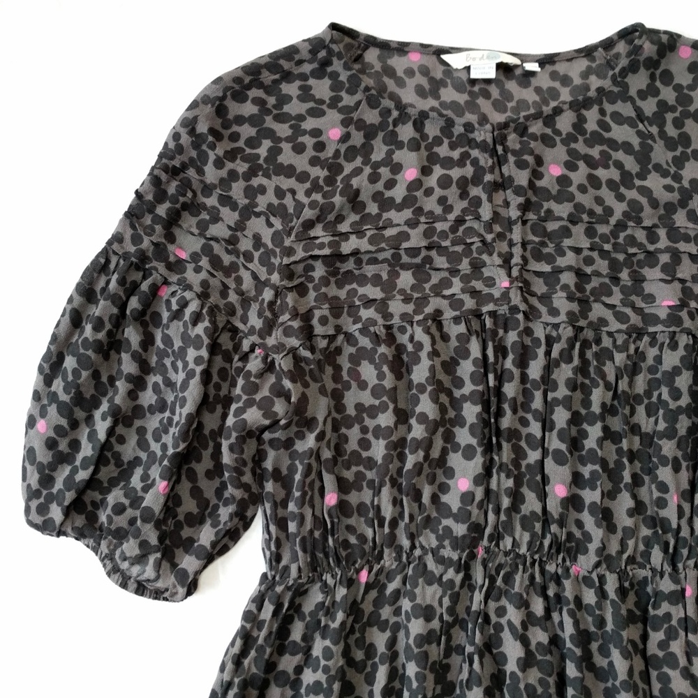 Boden Boho Gray Flowy Dots Print Fit Flare Dress 6 - Picture 5 of 8